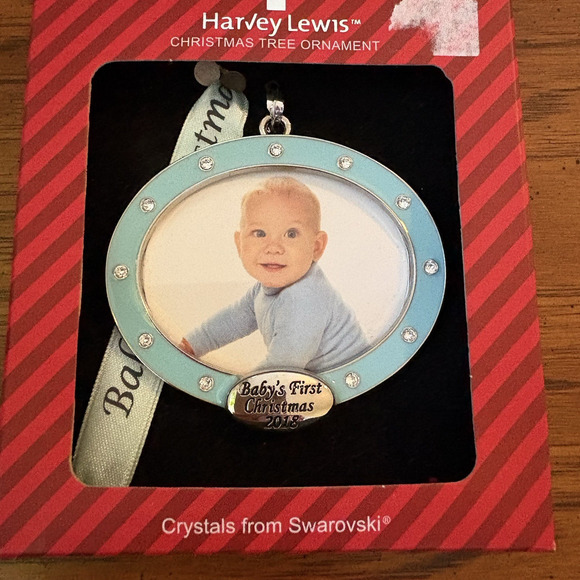 Harvey Lewis Blue Boy Baby's 1st First Christmas 2018 Photo Frame Ornament - Picture 1 of 4